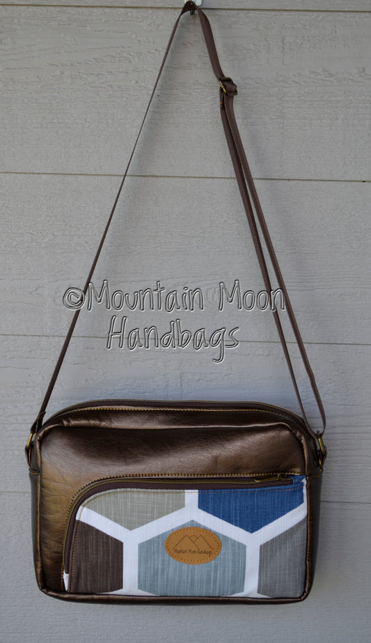 Bronze Faux Leather & Hexagon Celosia Handbag