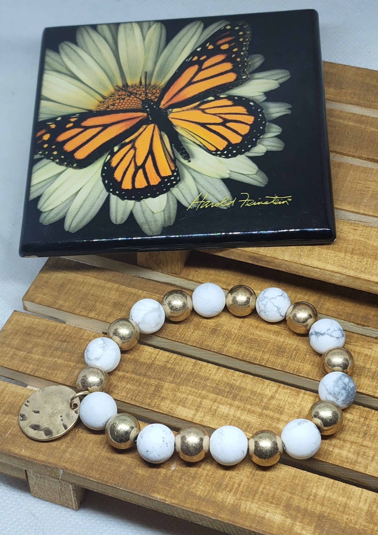 Gemstone & Gold tone beaded bracelet - BUTTERFLIES FROM HEAVEN