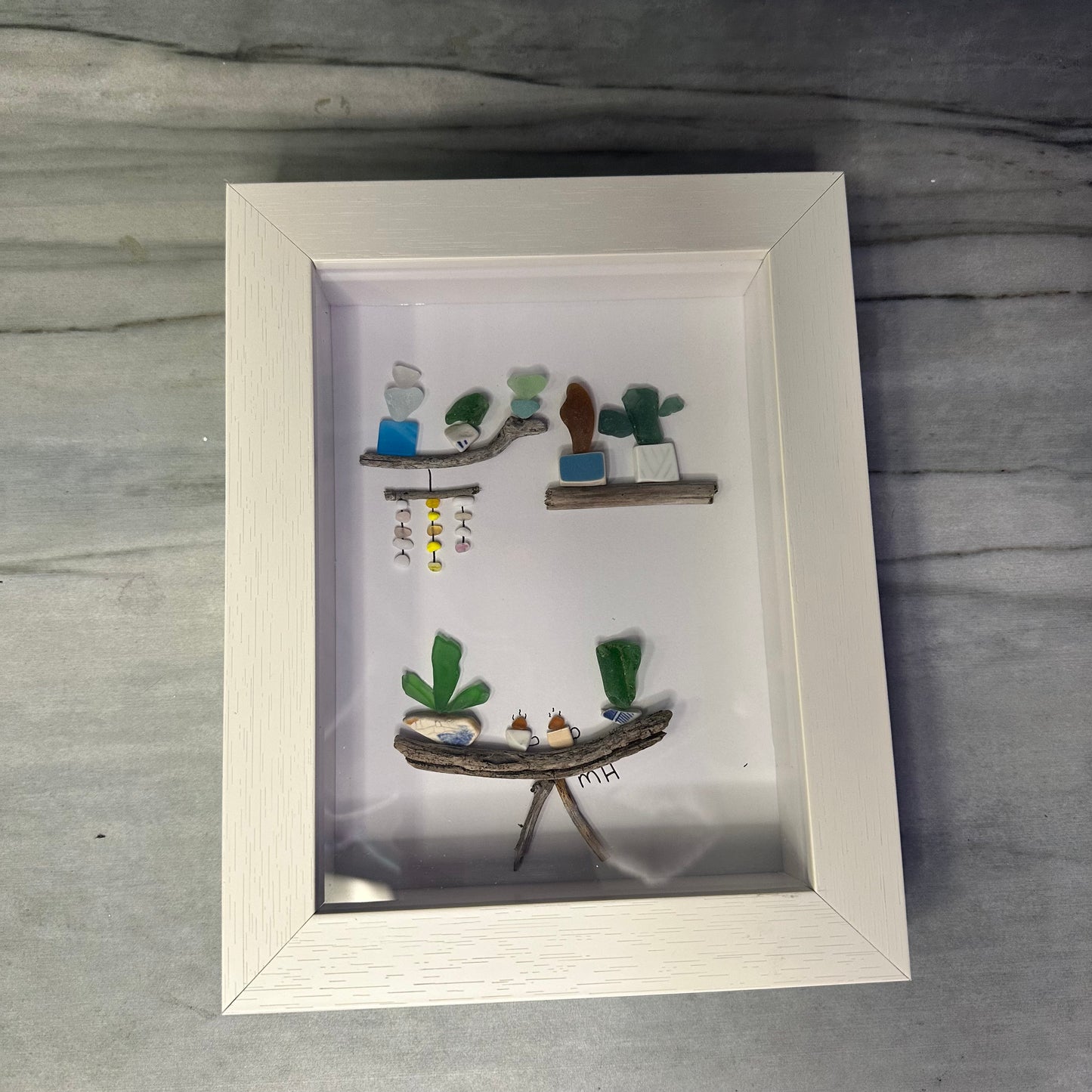 Plant Bench, Coffee & Wall Hanging Sea Glass Artwork - Crazy Plant Lady Gifts