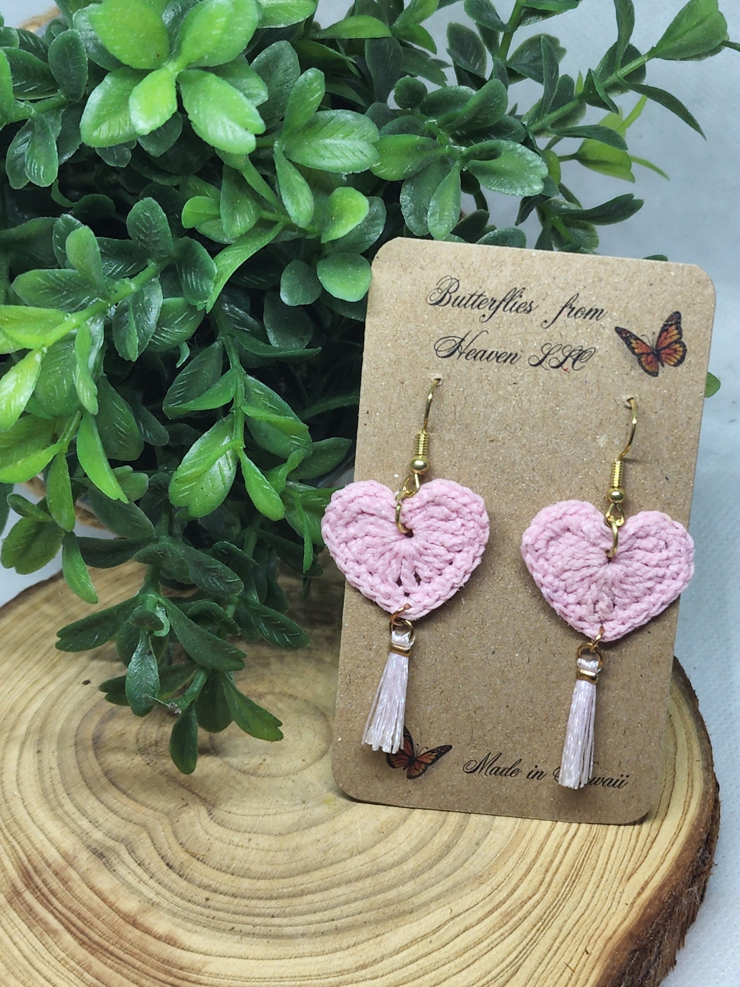 Crochet Lg Hearts dangle earrings - BUTTERFLIES FROM HEAVEN