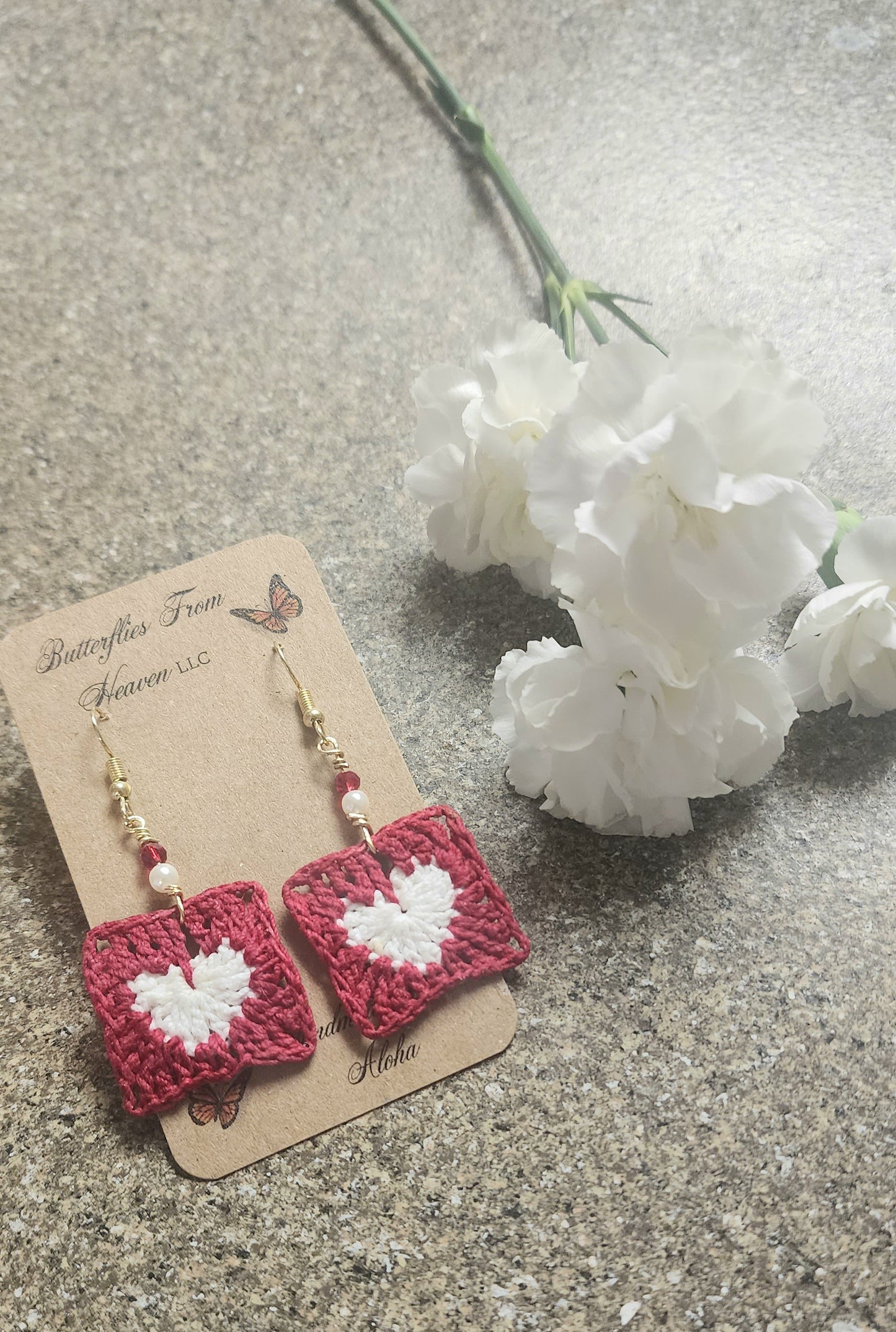 Granny Square Heart earrings - BUTTERFLIES FROM HEAVEN LLC