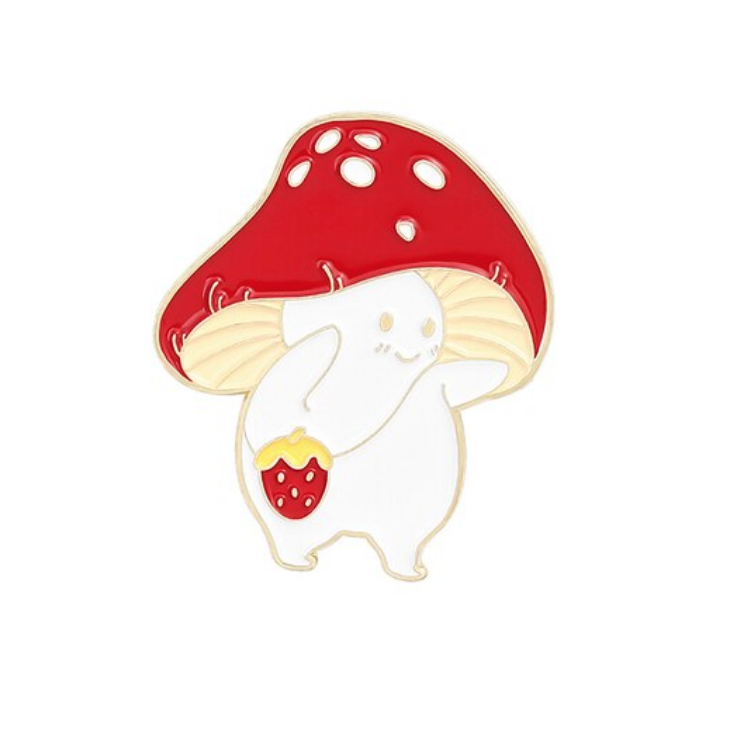 Red Mushroom with Strawberry Enamel Pin - Crazy Plant Lady Gifts