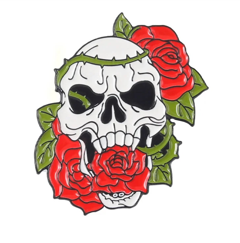 Roses & Skull Enamel Pin - Crazy Plant Lady Gifts