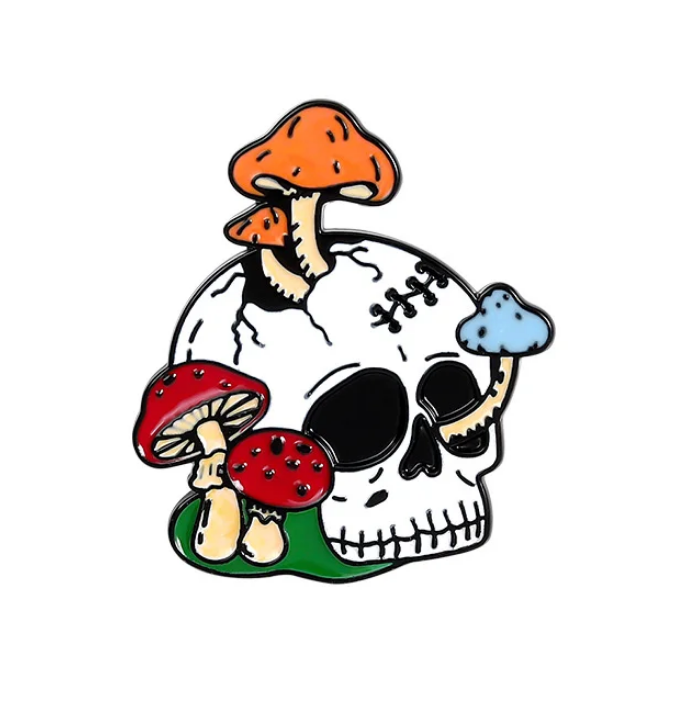 Mushrooms & Skull Enamel Pin - Crazy Plant Lady Gifts