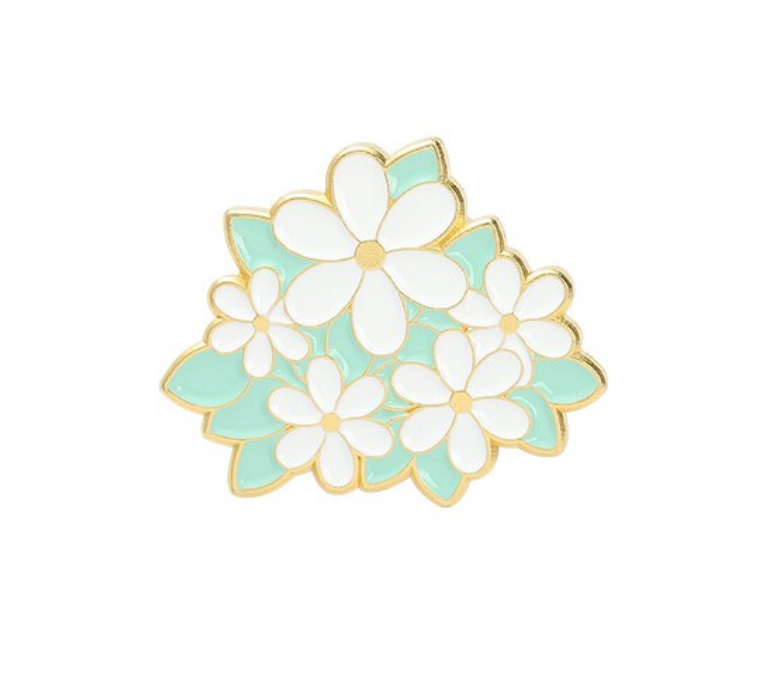 White & Blue Flowers Enamel Pin - Crazy Plant Lady Gifts