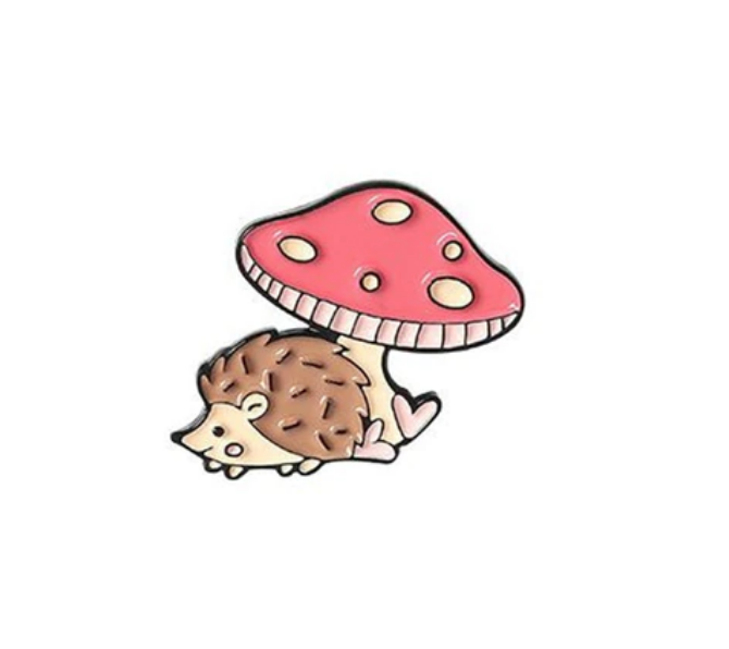 Red Mushroom with Hedgehog Enamel Pin - Crazy Plant Lady Gifts