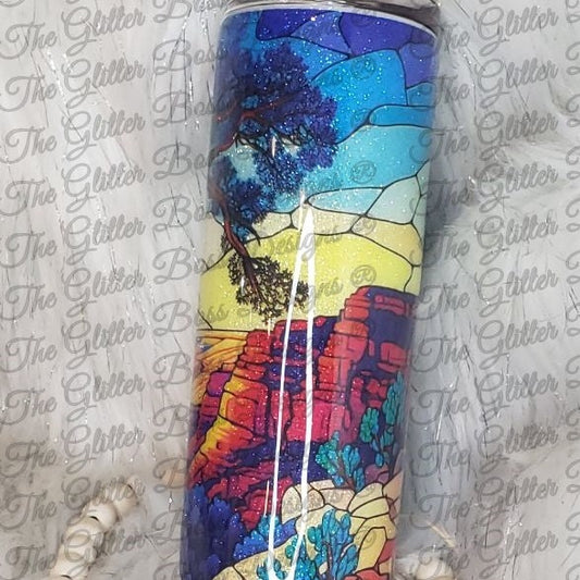 Grand Canyon Stained Glass - 20 oz Skinny - Glitter Boss