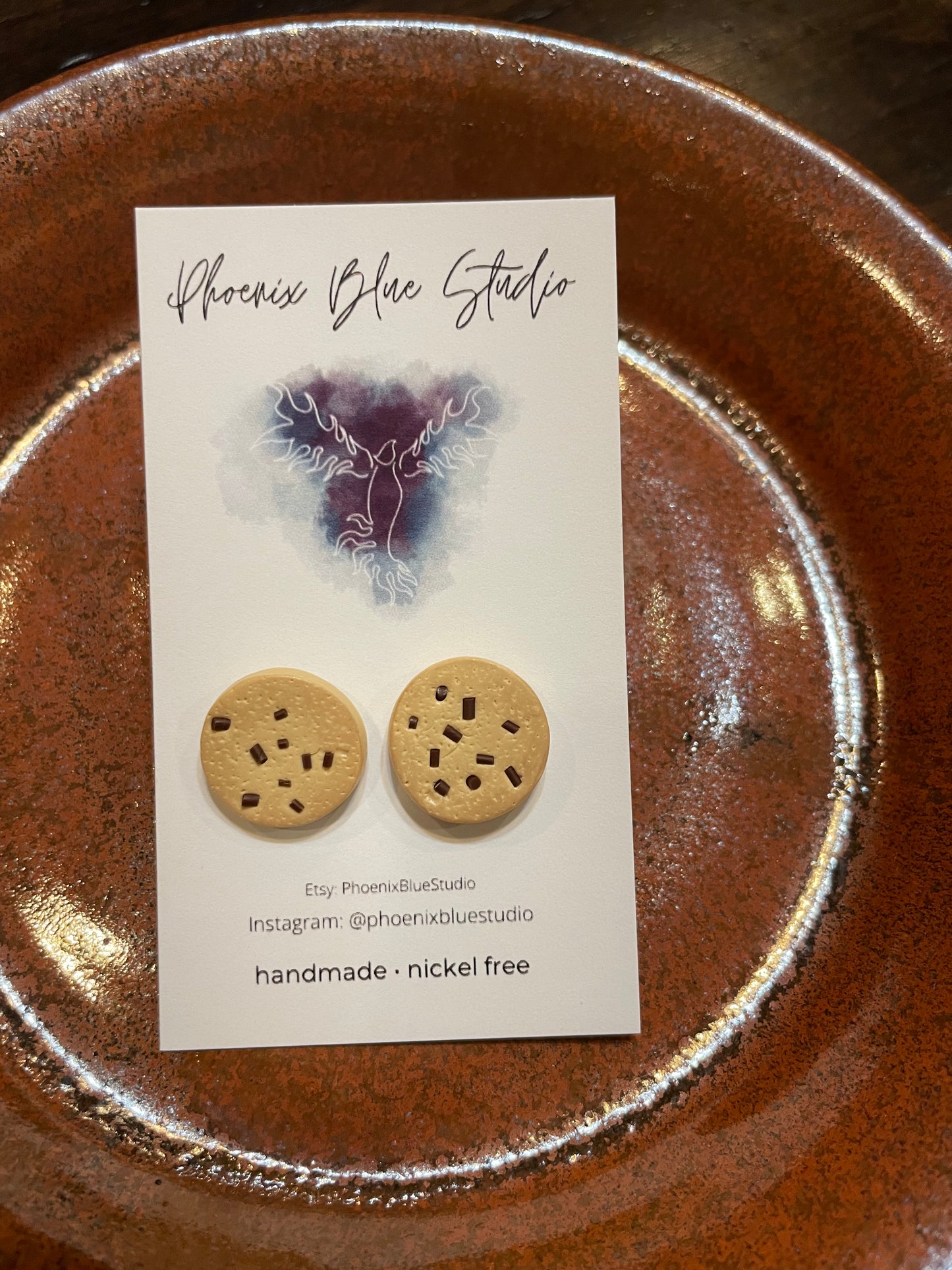 Chocolate Chip Cookie Studs- Phoenix Blue Studio