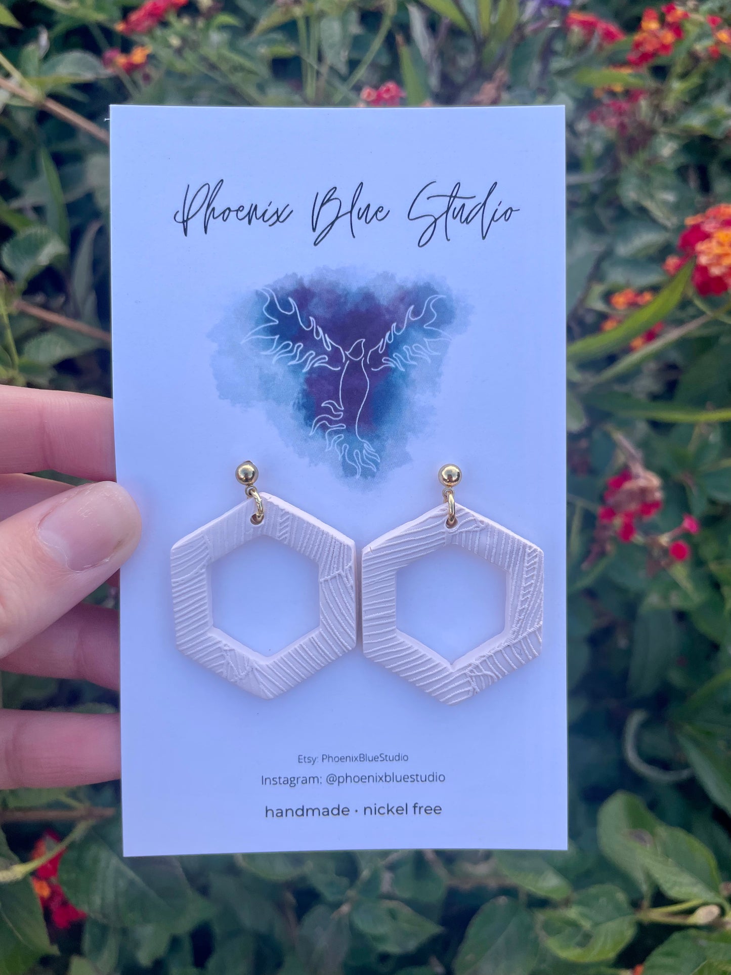 Hexagon Hoop Earrings- Phoenix Blue Studio